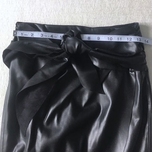 Zara Vegan Leather Pencil Skirt Womans XS Front Tie Waist Asymmetrical Faux Wrap - Picture 9 of 10